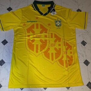 Umbro Brazil CBF Home Jersey Yellow Retro Style Size L NWT